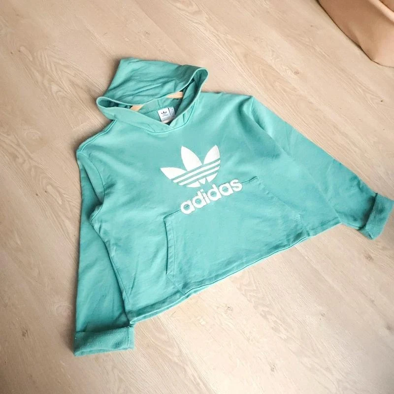 adidas originals moletom com capuz verde curto não cropped – photo 2
